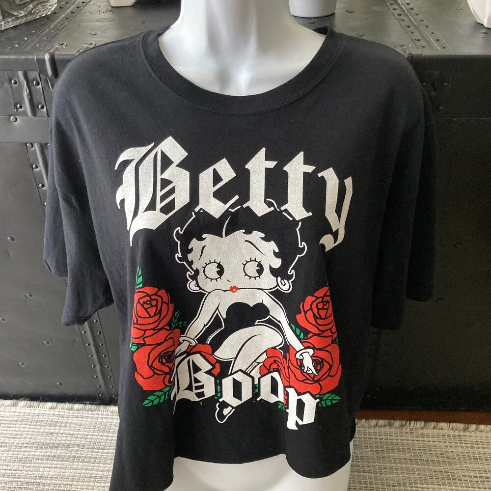 Brisco Betty Boop Black Cropped T Shirt  Large